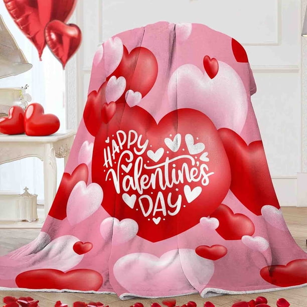 Lunxisen 3 Pcs Valentine's Day Throw Blanket Red Pink Heart Plaid Fuzzy Blanket Romantic Love Heart Decorative Soft Cozy Flannel Blanket for Mom Couple Home Bed Couch Chair.(100*130cm)