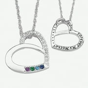 Personalized Planet Family Birthstone and Diamond Accent Silver-Tone Heart Pendant, 20"