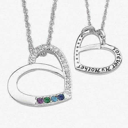 Personalized Planet Family Birthstone and Diamond Accent Silver-Tone Heart Pendant, 20"