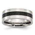 thumbnail image 1 of Stainless Steel Black Carbon Fiber Inlay Flat 8mm Polished Band Ring 9 Size, 1 of 6