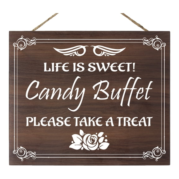 JennyGems Candy Buffet Wood Sign, 10x12 Inch Candy Bar Sign, Wedding Decorations, Party Decor, Dessert Table (Brown)