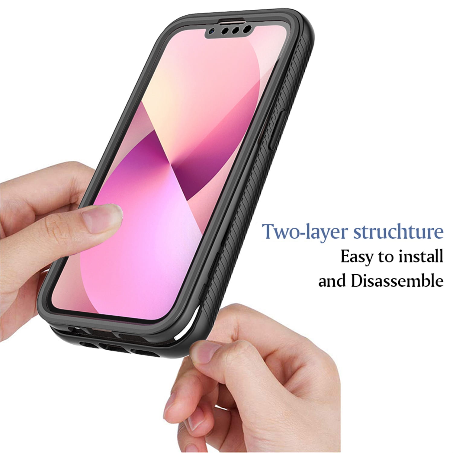 Allytech for iPhone 14 Plus Case with Built-in Screen Protector, Clear Back Anti-Slip Rugged Two-Layer Protective Case for Apple iPhone 14 Plus 2022(6.7 inch), Black