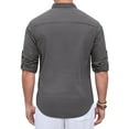 thumbnail image 5 of sogami Men's Cotton Linen Henley Shirts Long Sleeve Casual Button Down Shirt Roll-up, 5 of 6