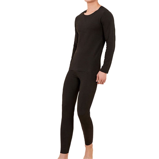 Conjunto de ropa interior térmica negra para hombre, calzoncillos largos con forro polar suave, capa base cálida para invierno en la parte superior e inferior