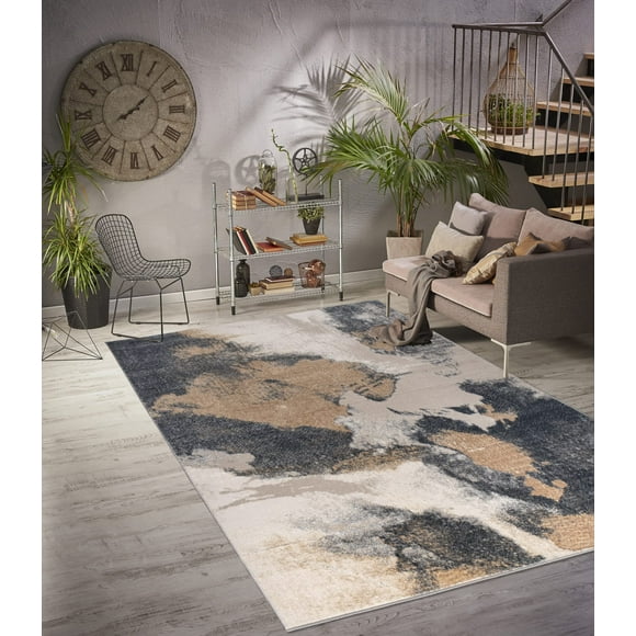LaDole Rugs Abstract Minimalistic Contemporary Area Rug - Carpet for Living Room, Bedroom, Dining, Hallway - Beige Silver 3x5 3x10 4x6 5x8 6x9 8x10 9x12