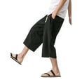 thumbnail image 3 of UKAP Mens Linen Cotton Capri Pants 3/4 Patchwork Loungewear Loose Fit Elastic Waist Wide Leg Baggy Harem Pants, 3 of 4