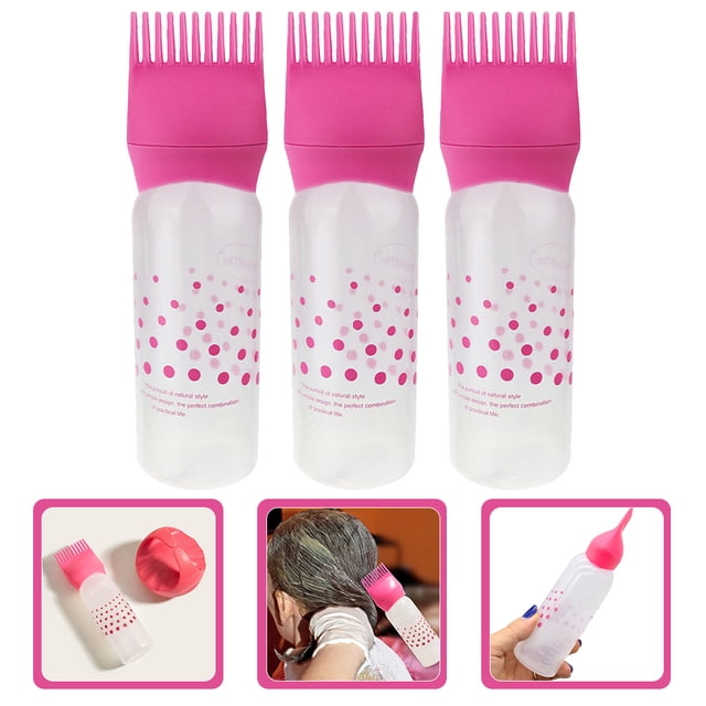 OUNONA Hair Dye Bottle Applicator 3Pcs Pink Plastic Root Comb with Scale for Home Use 17.0x4.5x4.5in