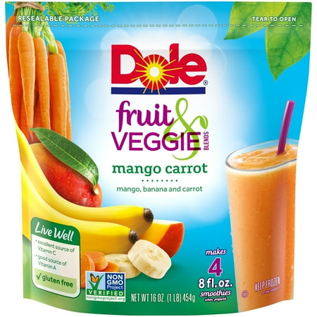 Dole® Fruit & Veggie Blends Mango Carrot Smoothies 16 oz. Stand-Up Bag