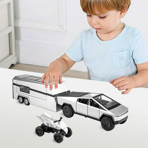 1/32 Pickup Trailer RV Modelo Coche de Juguete con Sonido y Luz Regalo para Niños (Blanco)