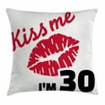 thumbnail image 1 of 30th Birthday Decorations Throw Pillow Cushion Cover, Kiss Me I'm 30 Slogan Sexy Lips Hand Writing Stencil Art, Decorative Square Accent Pillow Case, 20 X 20 Inches, Red Black White, by Ambesonne, 1 of 2
