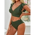 thumbnail image 3 of Charmo Womens Ruffled V Neck Bikini Sets Ruched Swim Bottoms Two Piece Swimwear, 3 of 5