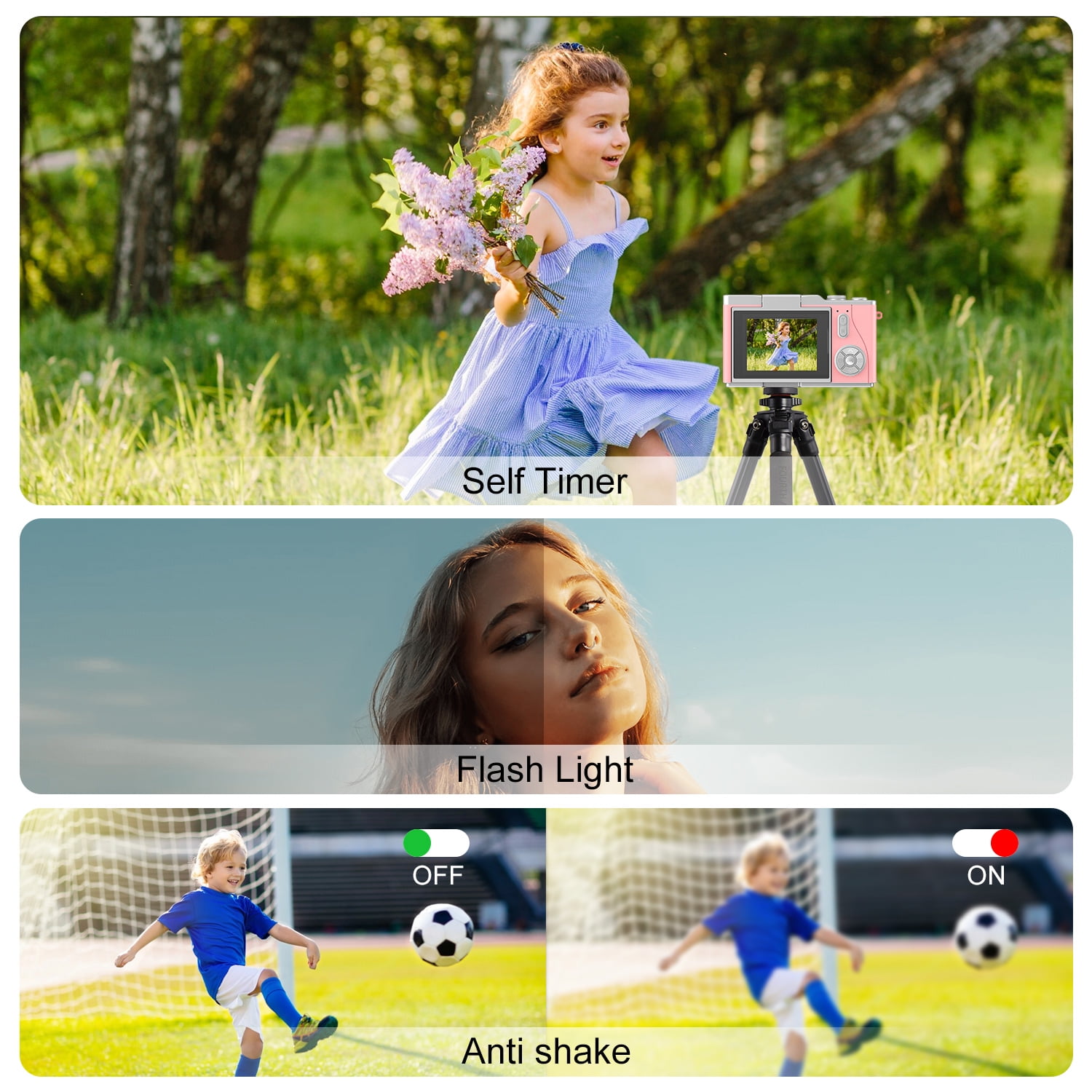 AndHot Digital Camera Kids Camera FHD 1080P 48MP Vlogging Camera with 180°Flip Screen 16X Zoom,Portable Digital Video Cameras Travel Compact Camera Autofocus with 32GB Card for Home or Travel(Pink)