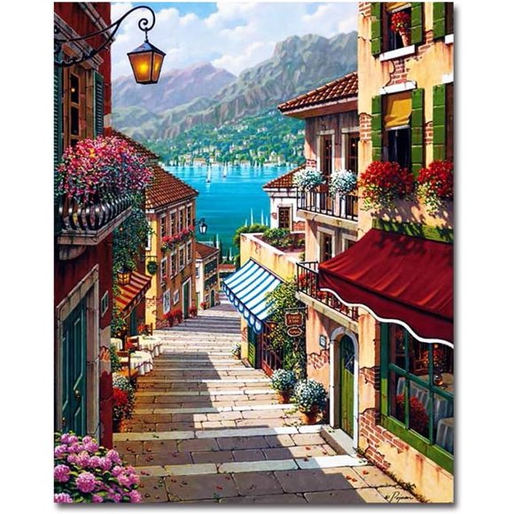 Landscape Paint By Number, Canvas Wall Art With High-Quality Brushes And Acrylic Paint, Ready To Hang Diy Oil Painting For Gift