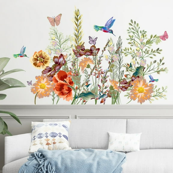 KDJ Flower Grass Butterfly Art Wall Sticker Living Room Home Background DIY Decal - for Home Decor