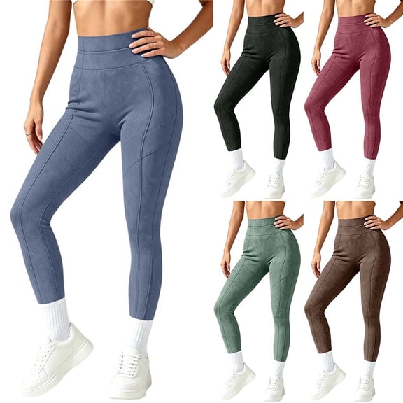 Women's Solid High Waist Yoga Leggings Stretch Tight Long Pants Fashion Fitness Sports Trousers for Workout, Running and Daily Casual Wear Wine