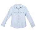 thumbnail image 4 of Qmyliery Women Retro Blue Denim Shirts Adjustable Long Sleeve Stand-up Collar Single-breasted Blouse Autumn Spring Fashion Slim Tops, 4 of 8