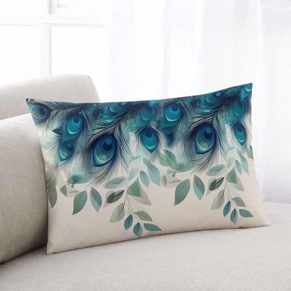 Teal Turquoise Body Pillow Cover, Pillowcase Protectors with Zipper, Breathable Decorative Throw Pillow Case Cover, Peacock Feathers Aesthetics Eucalyptus Pillow Shams for Couch Sofa 24x36Inch