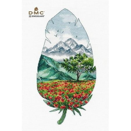 UPC: 4680021533006 | Mountain Field Of Red Flowers Cross Stitch Kit Feather Cross Stitch Pattern On Aida 16 Count Canvas Cross Stitch by Oven 1416