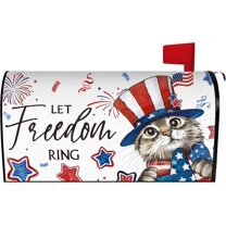 4th of July Cat Mailbox Cover 21x18 Inch, Independence Day Post Letter Box Covers, American Flag Patriotic Holiday Magnetic Waterproof Mail Wraps for Outdoor Yard Garden Standard Mailbox Decor