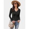 thumbnail image 4 of Womens V Neck Long Sleeve T Shirt Fitted Top for Women Low Cut Tight Shirts Going Out Casual Basic Fall Clothes, 4 of 6