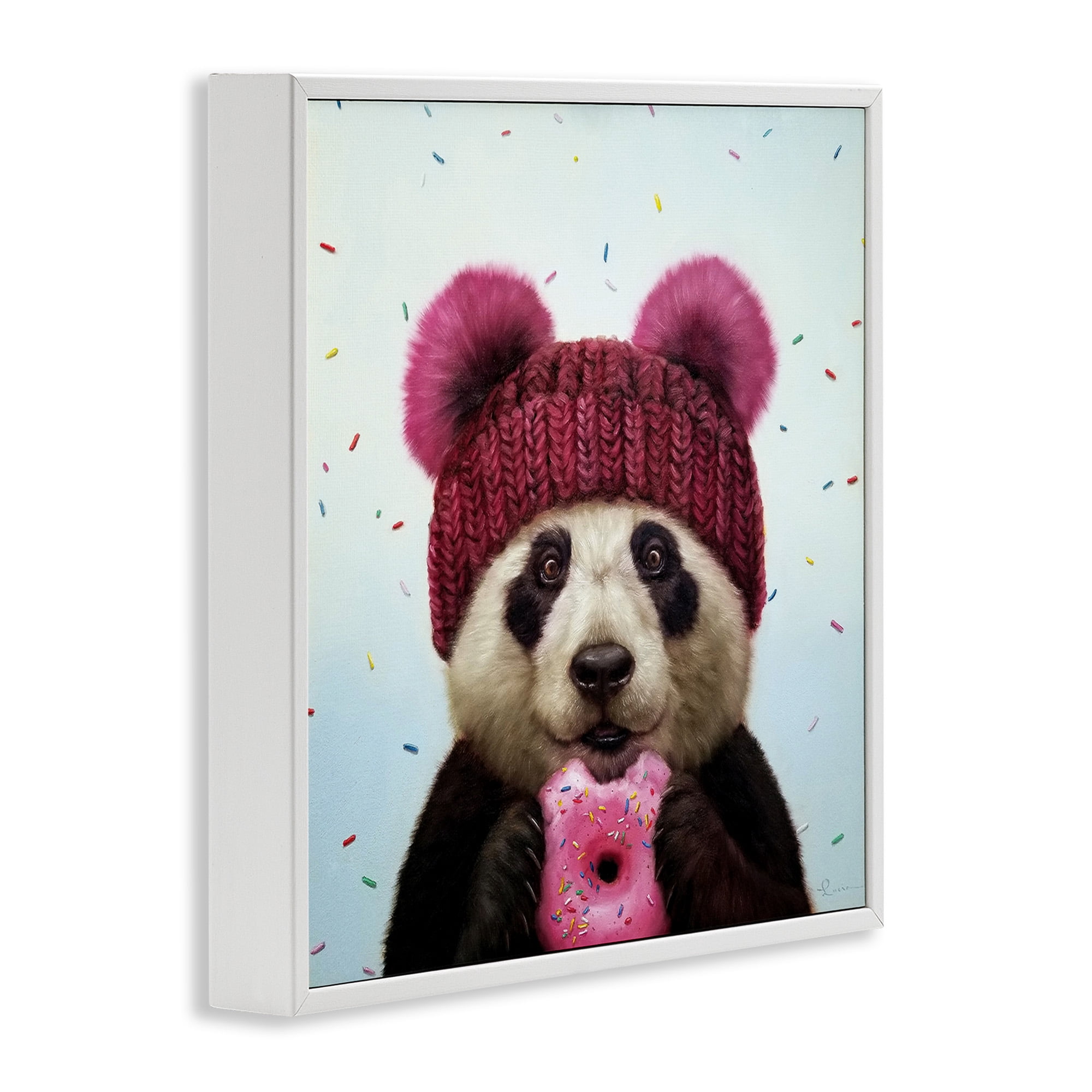 Stupell Industries Happy Panda Bear with Donut Animals & Insects Painting White Framed Art Print Wall Art, 12 x 12