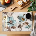thumbnail image 2 of Placemat Set of 4 Teal Flowers Vintage Plant Placemats for Dining Table Leaves Butterfly Washable Table Mats for Kitchen and Party Decor Indoor & Outdoor Use, 2 of 8