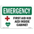 thumbnail image 1 of SignMission OS-EM-A-1218-L-10369 12 x 18 in. OSHA Emergency Sign - First Aid Kit Aed Inside Cabinet with Symbol, 1 of 1