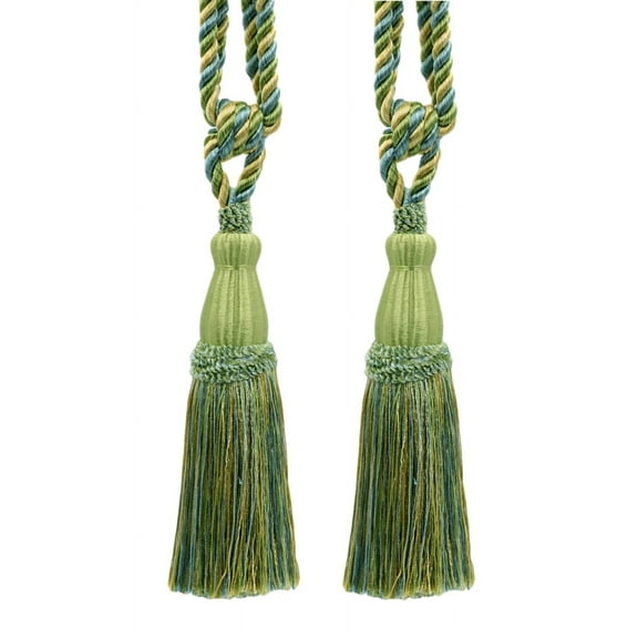 DECOPRO Elegant Lustrous Curtain Tassel Tieback, Tassel Length 8 1/2" (21.5cm), Spread 30" (76cm) # TBC085, Summer Green #PR17 (Light Green, Sky Blue, Yellow Gold) Set of 2