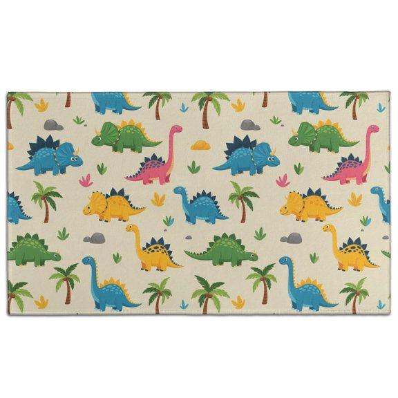 Beige Toned Dinosaur and Palm Tree Pattern Door Rugs,Washable Non Slip Door Mats Indoor,Decorative Door Mats,Entry Mat Indoor for Entrance,Bedroom,Kitchen,Bathroom,17"x30"
