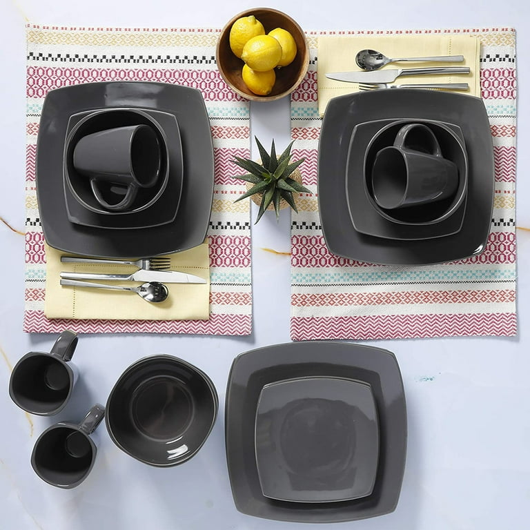 Free Shipping! Gibson Gray Square 16-Piece Dinnerware Set with