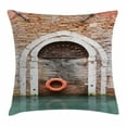 thumbnail image 1 of Rustic Throw Pillow Cushion Cover, Timber Door with Lifebuoy in Venice Italian Mediterranean Culture Tourist Place Print, Decorative Square Accent Pillow Case, 20 X 20 Inches, Red Brown, by Ambesonne, 1 of 2