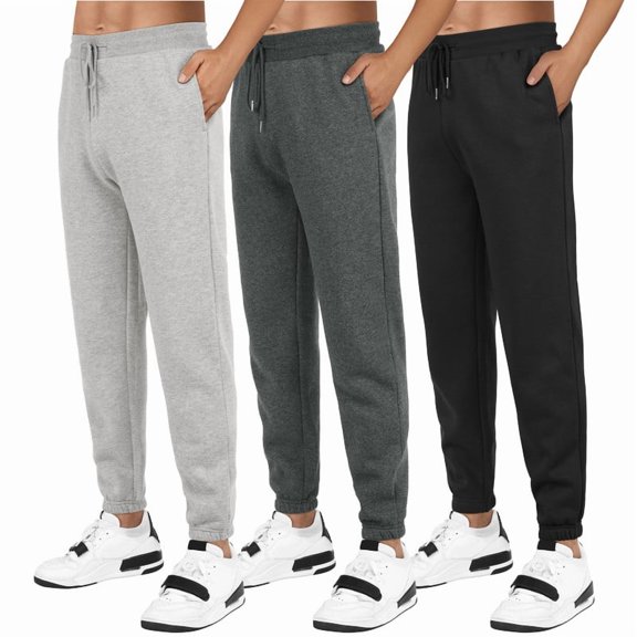 Winter Fleece Men's Athletic Joggers with Pocket, Drawstring, and Elastic Bottom Warm Sweatpants for Men