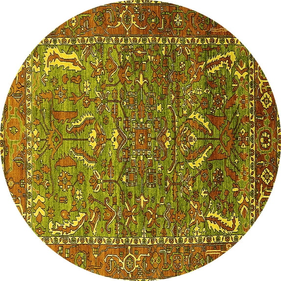 Ahgly Company Machine Washable Indoor Round Animal Yellow Traditional Area Rugs, 3' Round
