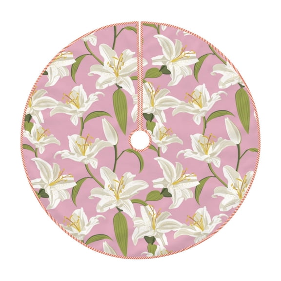 Rateoe Lilies Flowers Pattern Christmas Tree Skirt with Ties , Christmas Tree Decorations, Farmhouse Christmas Decor Xmas Holiday Decorations-30"