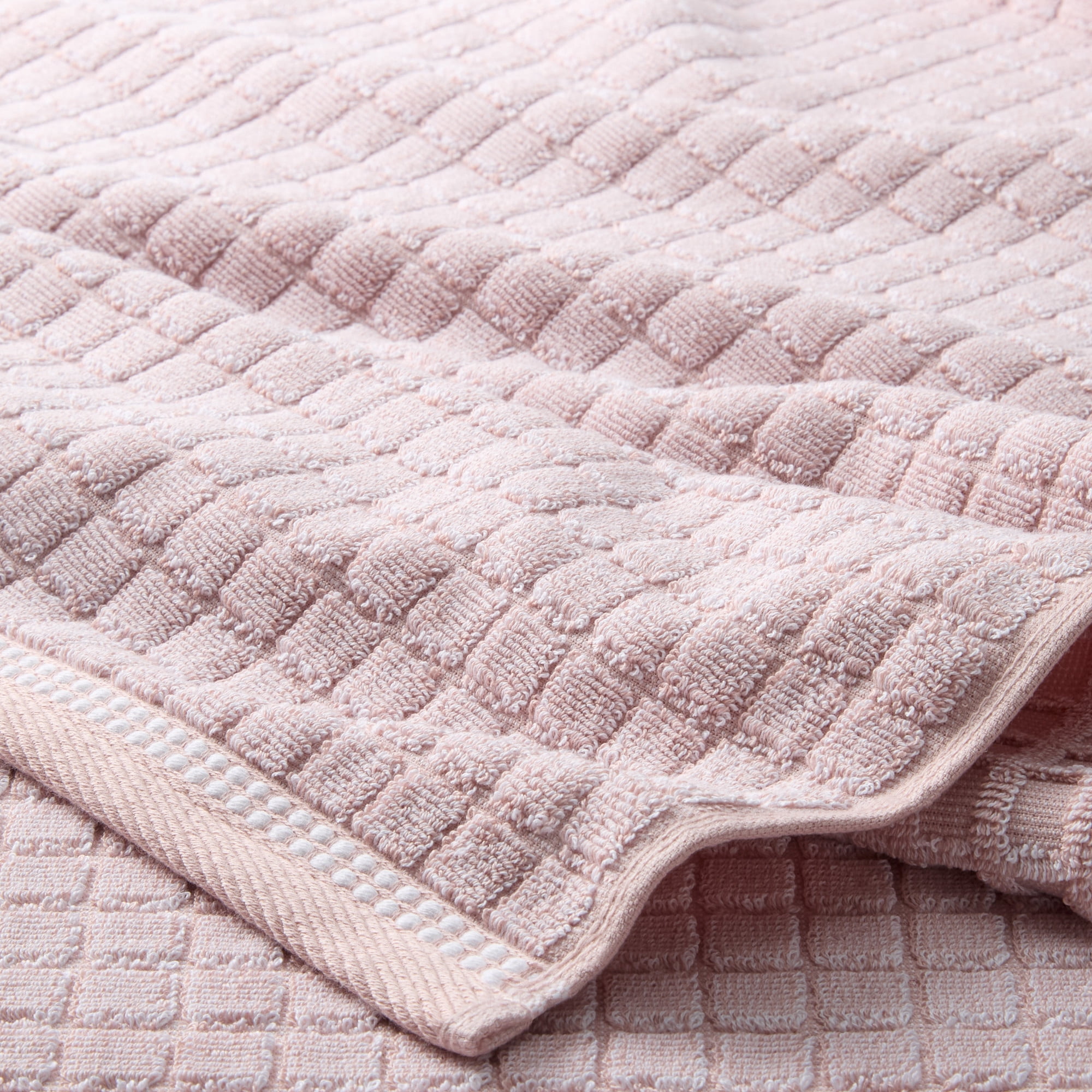 TOWN & COUNTRY EVERYDAY 4-Piece Textured Windowpane Bath Towel Set, 30"x58", 100% Cotton, Plush & Absorbent 550GSM, Blush