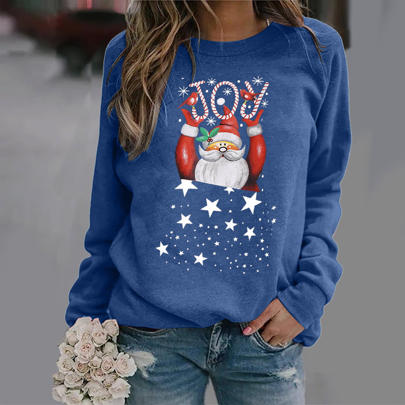 ONHUON Sweatshirts for Women,Womens Plus Size Christmas Funny Printed Loose Crewneck Blouse Tunic Tops Pullover 