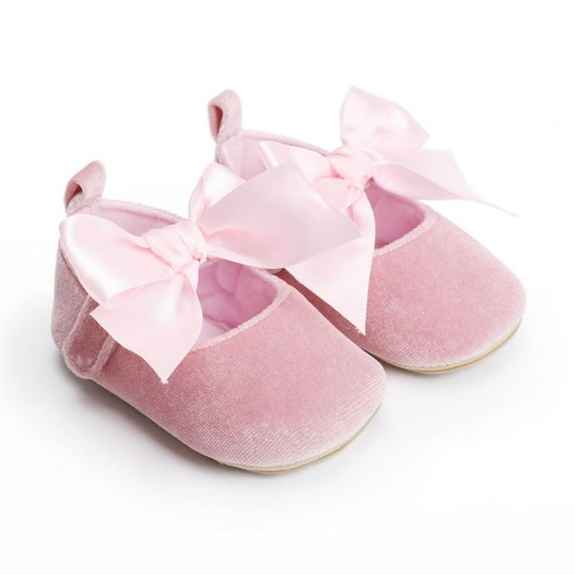 Baby Girls Mary Jane Flats Shoes Toddler Soft-sole Cotton Lovely Butterfly-knot Anti-Slip Rubber Sole Infant Toddler Princess Wedding Dress Shoes 0-18Months