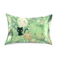 thumbnail image 3 of Haosy Satin Pillowcase for Hair and Skin Standard Cooling Silk Pillow Case with Envelope Closure Adorable Green Pumpkin Cat 20"x40", 3 of 9