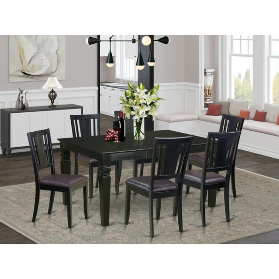 East West Furniture Weston 7-piece Wood Dining Table Set in Black
