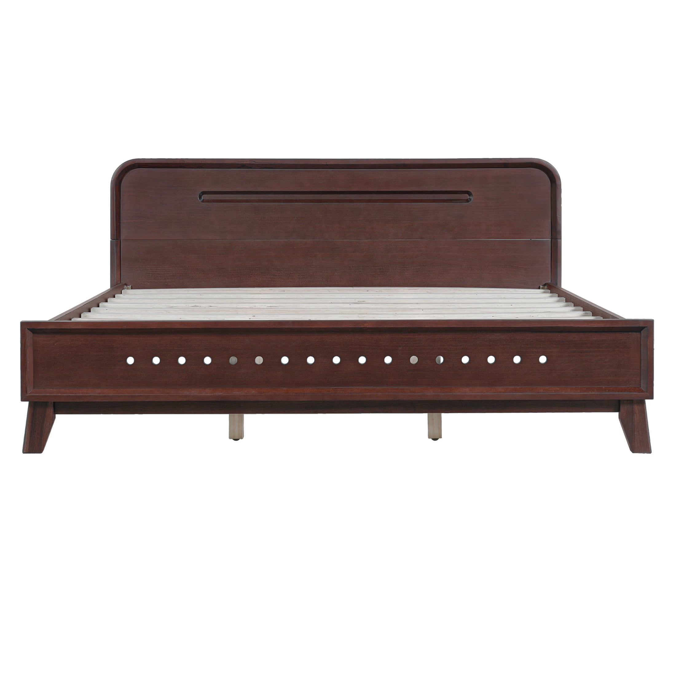 Christopher Knight Home Queen Size Bed Frame with Headboard, Solid Wood Platform Bed, Dark Walnut