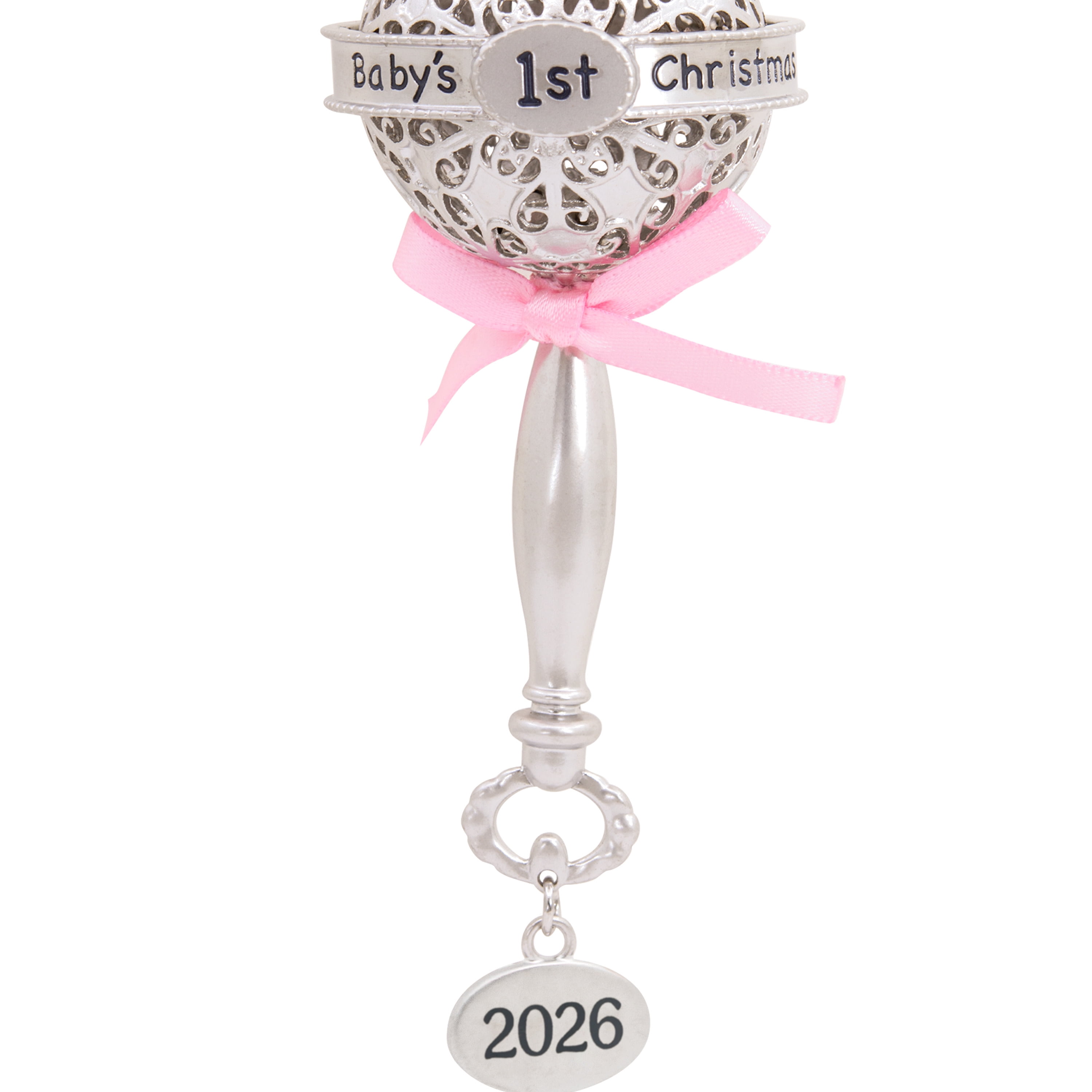 Hallmark Ornament (Baby First Cmas Rattle Pink Ribbon 2026, Metal), 1 Count