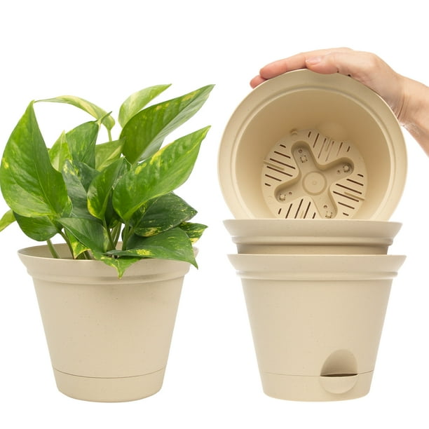 Misco (4 Pack) 6.8 Inch Plant Spa Flared Self Watering Planter Indoor