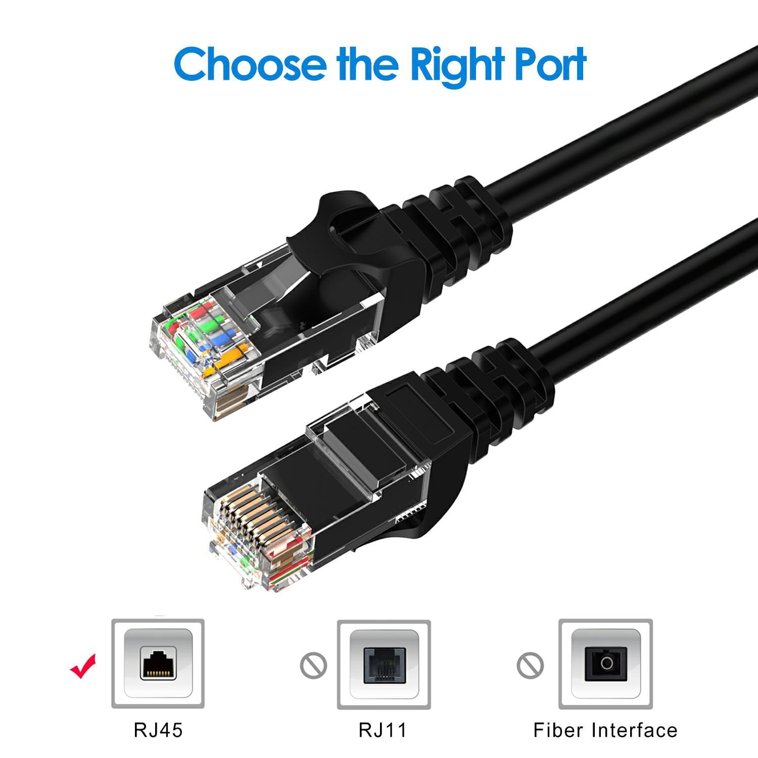 Ethernet Cable, Rankie 5-Pack RJ45 Cat 6 Ethernet Patch LAN Network Cable - 15 Feet (Black) - R1302E