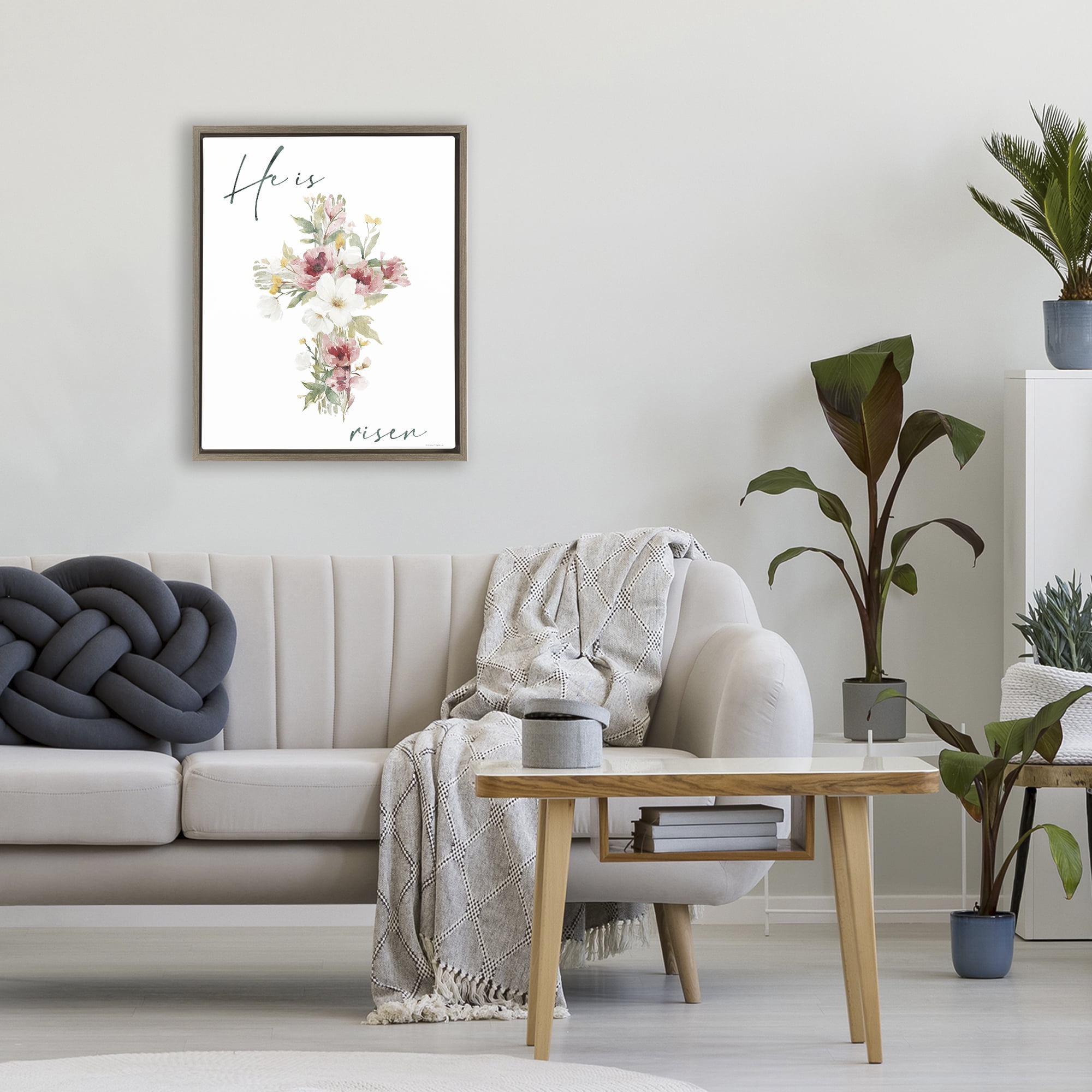 Stupell Industries He Is Risen Flower Cross Brown Framed Floater Canvas Wall Art, design by Svetlana Aleynikova