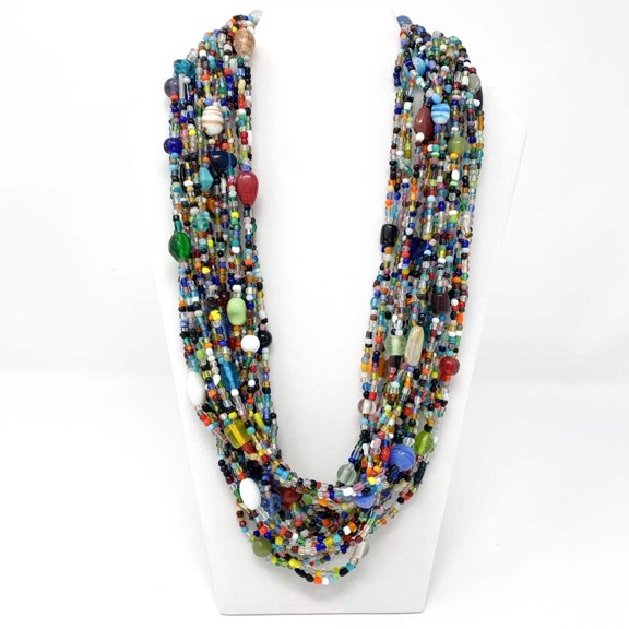 27" Double Stranded Multicolor Glass Bead Necklace (Dozen)