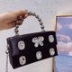 thumbnail image 3 of Bolso de mano de lujo de seda brillante con diamantes plateados para mujer, bolso de mano cuadrado pequeño con lazo de diamantes y perlas, bolso cruzado, 3 of 4