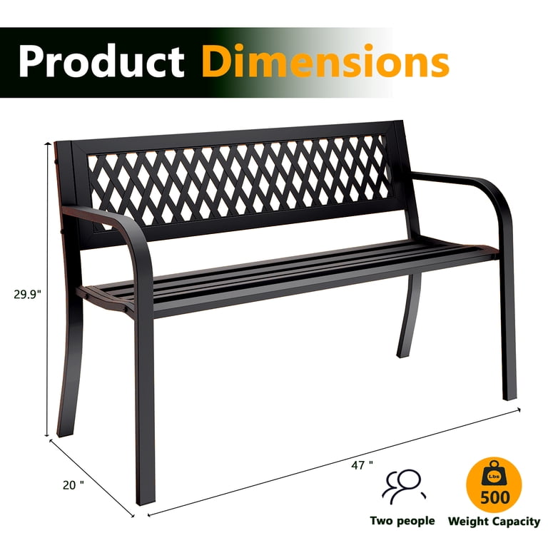 WASUHE 50-Inch Outdoor Patio Bench, 2-Person Black photo 4