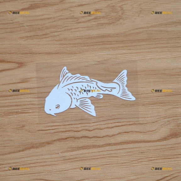 Koi Fish Sticker Decal Vinyl Japanese Chinese - White 4" - For Car Boat Laptop Cup No Background Die-cut