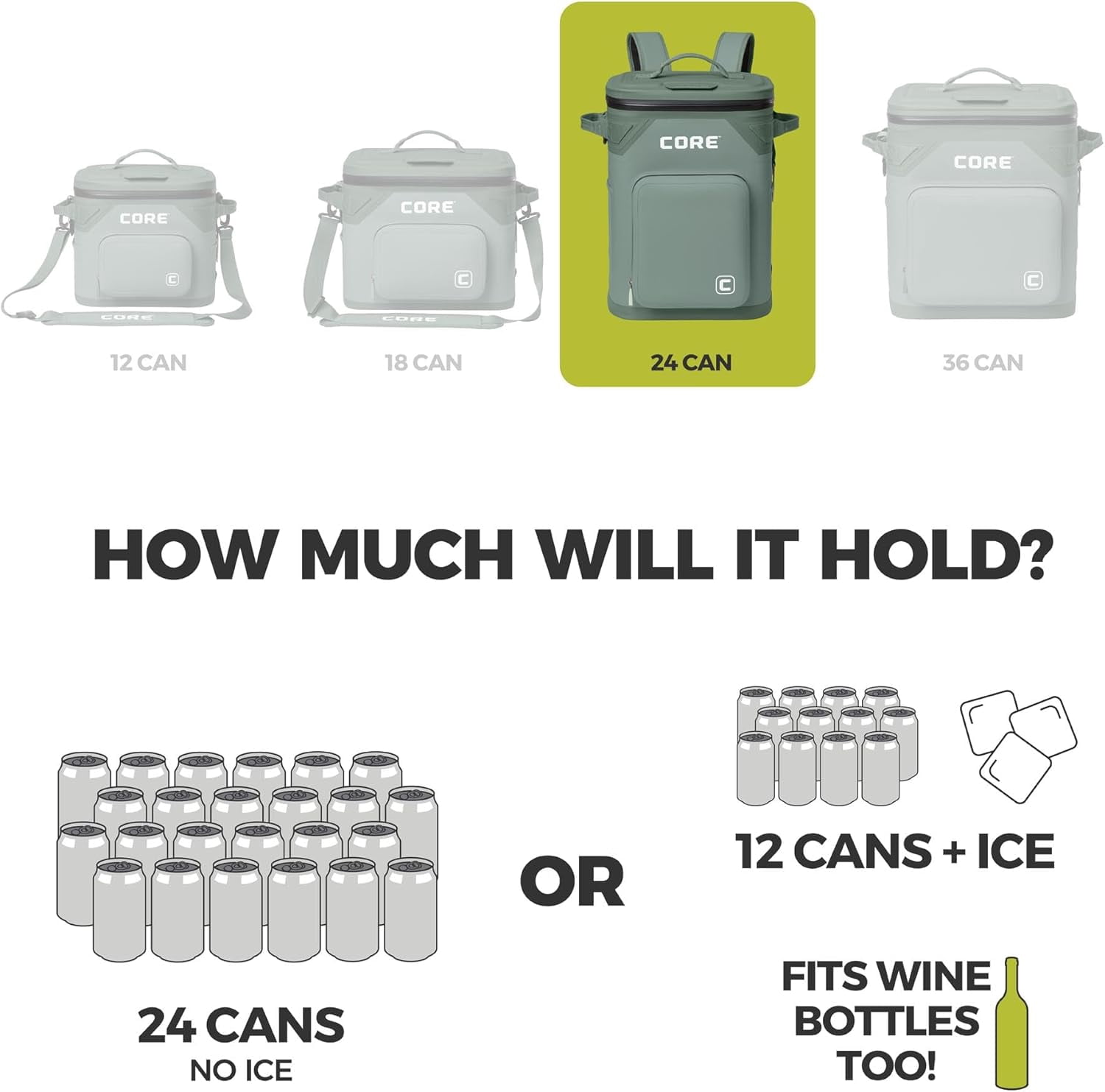 CORE 24 Can Climakeep Magnetic Soft Cooler, Leakproof Cooler, Waterproof Zipper, Sage