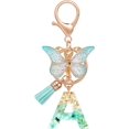 thumbnail image 1 of Porte-Clés Lettre Initiale Alphabet, Porte-Clés en Résine Dorée avec Pendentif à Franges Papillon, Porte-Clés Mode Verte pour Femmes Filles Sac à Main Sacs Pendentif(A), 1 of 5